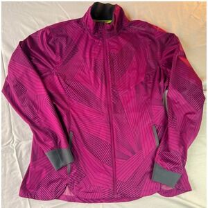 Brooks Running Jacket Womens XL Pink Geometric Full Zip DriLayer Excellent Sport